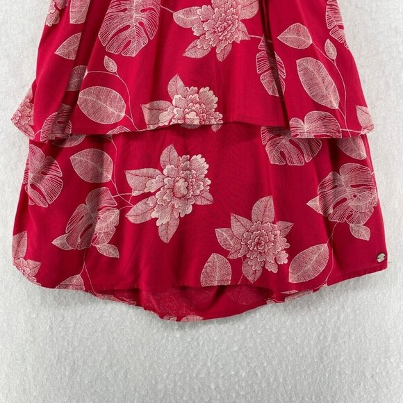 Roxy Tank Top Women's Sz 3 Red Tiered Tropical Print Halter Tie Back Backless - Picture 9 of 11